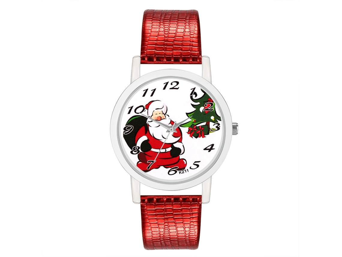 Reloj De Moda Navideño De Pulsera Pu Con Display Analógico Unisex Casual (rojo)