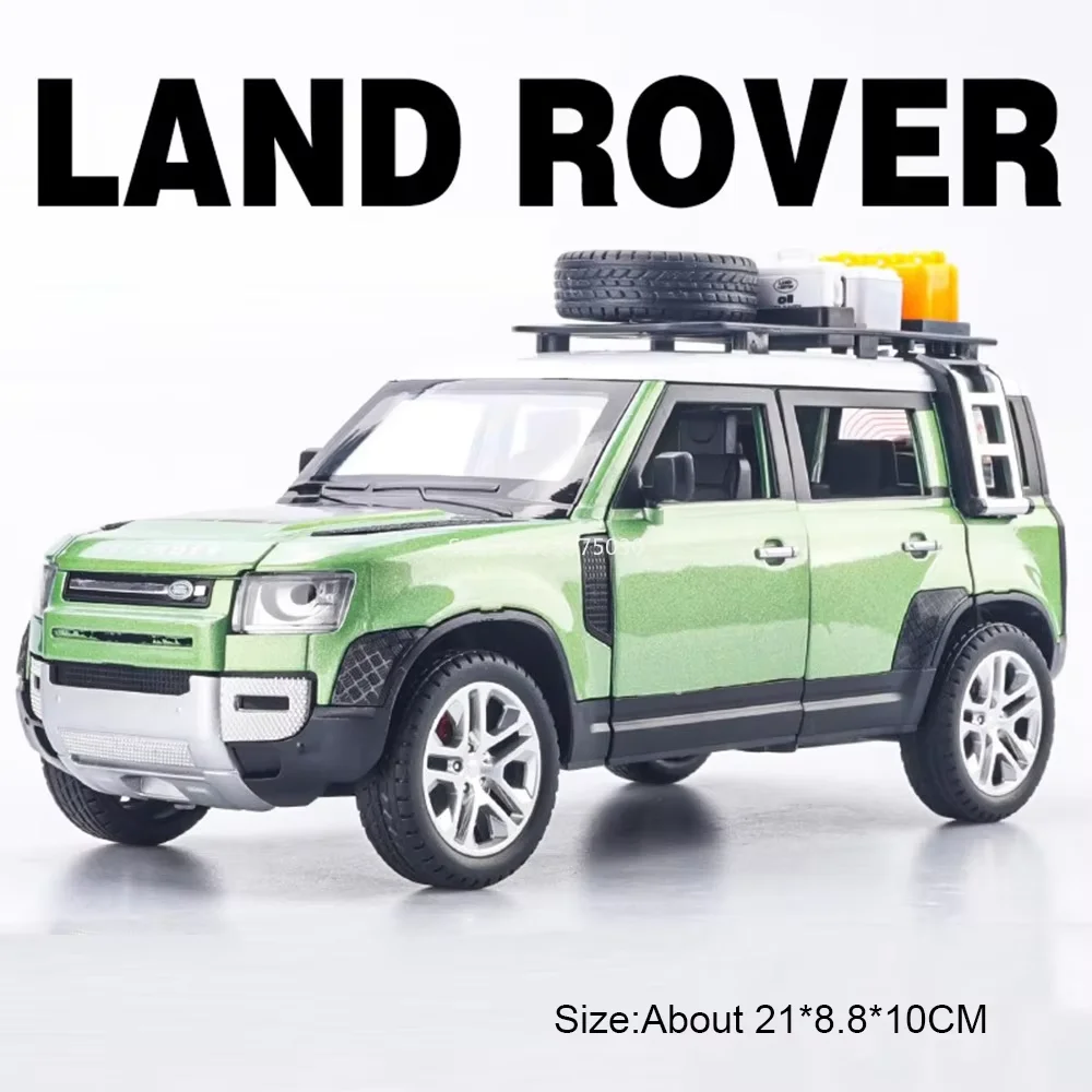 (verde Defender) Miniatura De Carro Em Escala 1:24 Com Portas Que Abrem E Efeitos De Som E Luz.