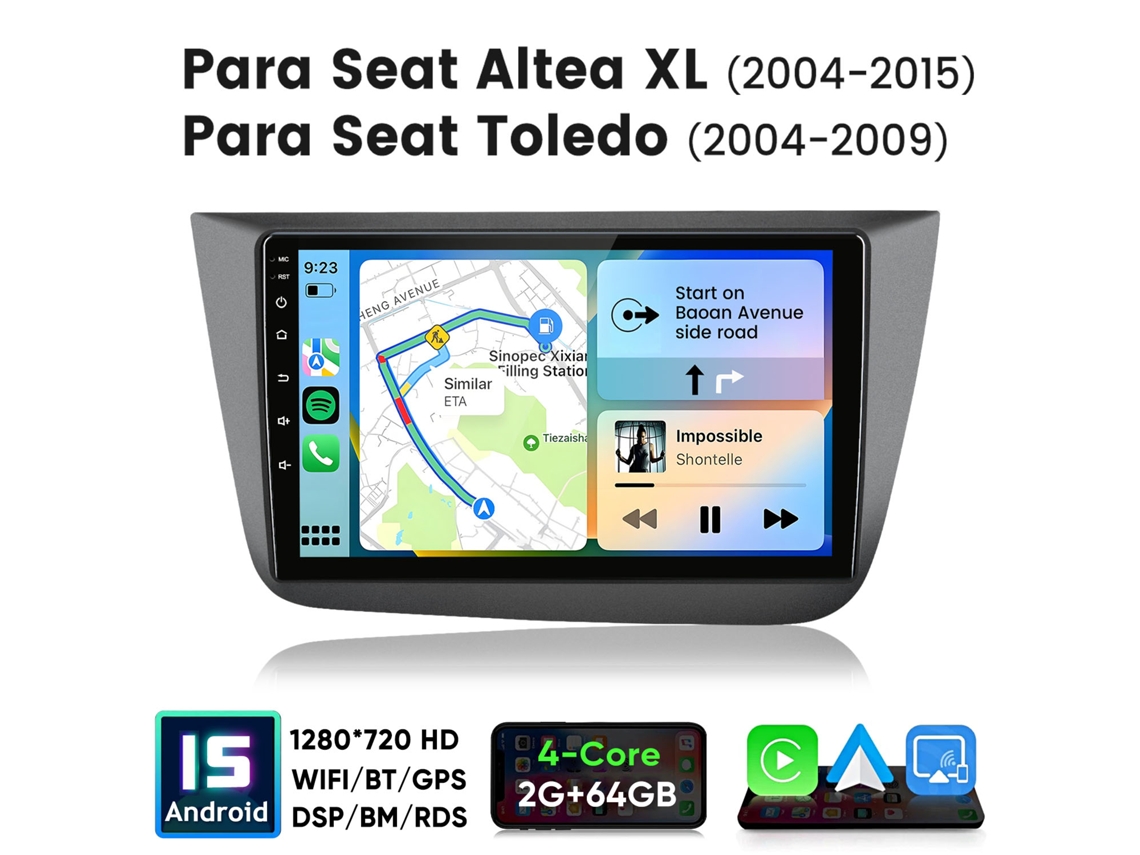 Rádio Carro Hexinex Android 15 2gb+64gb 4 Núcleos Para Seat Altea Xl 2004-2015 E Toledo 2004-2009 Carplay Android Auto Gps Wifi