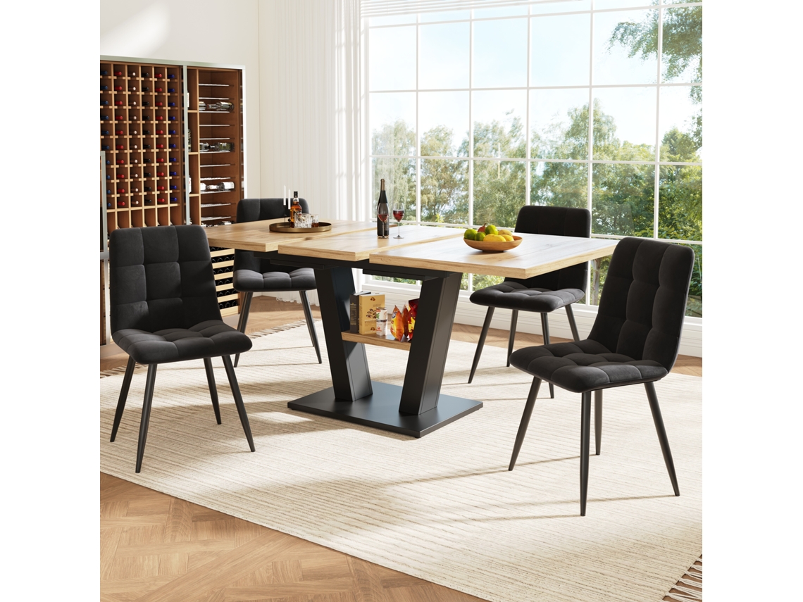 Mesa Extensível 118 157cm com 4 Cadeiras Pés em V VOLTEDGE