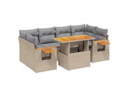Conjunto de 7 Sofás para Jardim com Almofadões Vime Pe Bege MAISON EXCLUSIVE (7 pcs)