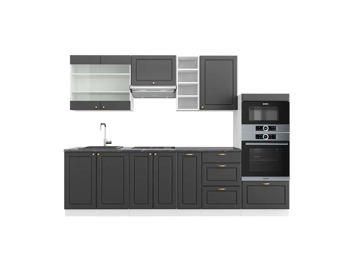 Cozinha Fame-Line, 280 cm, PT Antracite, Antracite-ouro/branco, Vicco