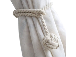Rebe-2 Ataduras Para Cortinas - Cuerda Resistente, Hecha A Mano, Beige, 55,88 Centímetros, Sin Ganchos