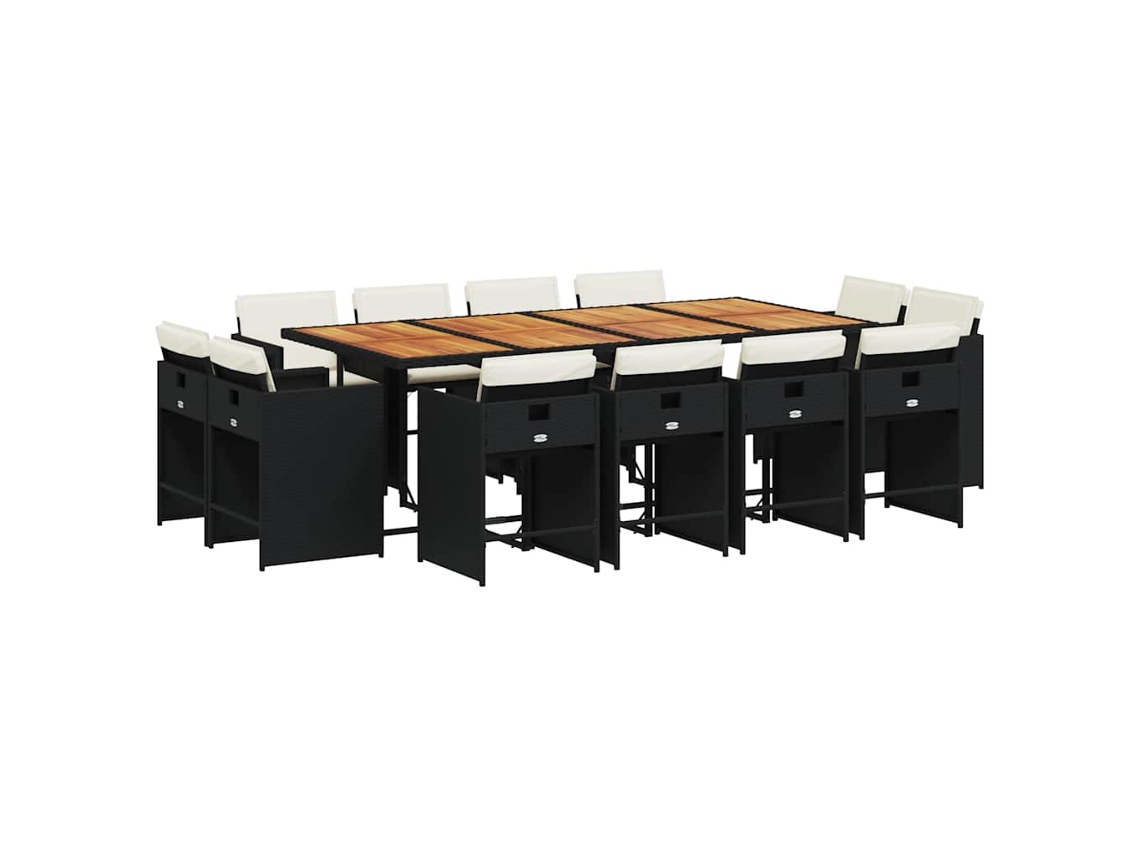 Maison Exclusive - 13 Pcs Conjunto De Jantar P/jardim Com Almofadões Vime Pe Preto