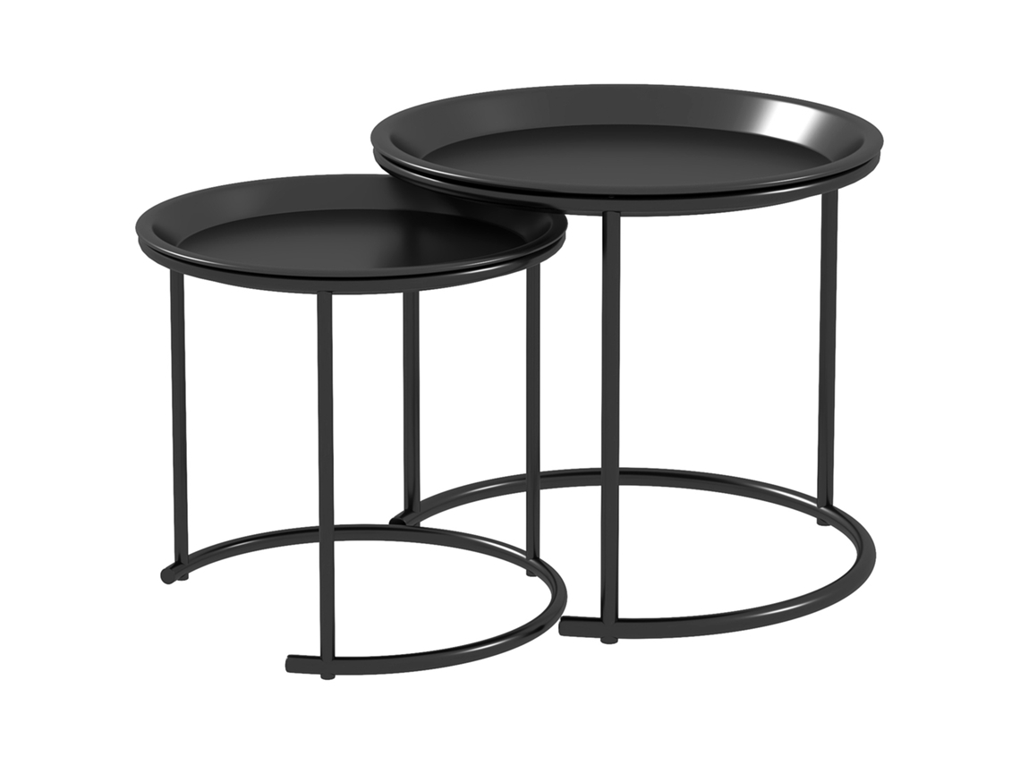 Conjunto de 2 Mesas de Centro Redondas com Bandejas Removíveis, Aço, Ø 43 e Ø 35 Cm Preto S/MARCA