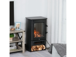 Lareira elétrica com efeito de chama realista, termostato, 1000 W/2000 W para ambientes de até 25 m², preta, 44,5 x 32,1 x 74 cm, Liptaptyn