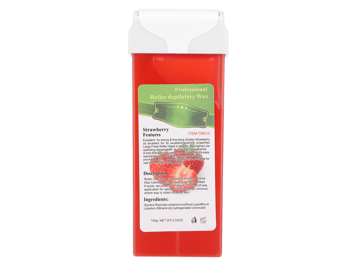 Cera depilatória roll-on 2026 para corpo, pernas, peito, braços, virilha e axilas, com aroma de morango, 100g