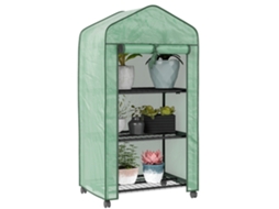 Mini Estufa Cm De Jardim Com 3 Prateleiras, Lona Pe Alta Densidade, Porta Enrolável, 4 Rodas, Escuro. 69l X 49w 130h