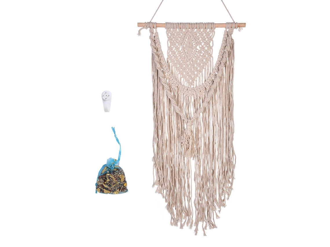 Tapeçaria de macramê boêmia feita à mão com franjas para decoração de parede, casamento e casa.