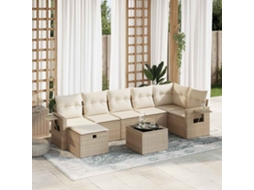 Vidaxl 8 Pcs Conjunto De Sofás P/ Jardim Com Almofadões Vime Pe Bege