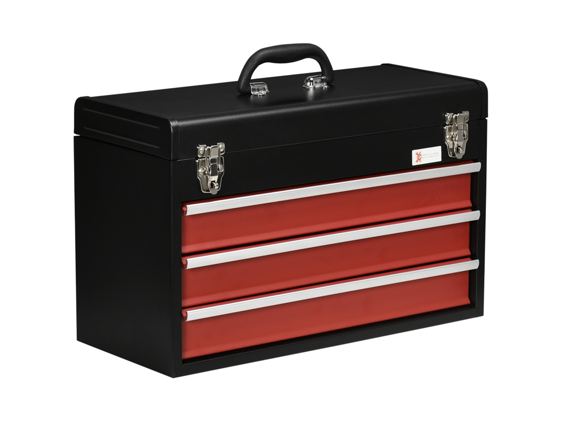 Caixa organizadora de ferramentas em aço, 3 gavetas, bandeja superior, 51x22x32cm vermelho e preto S/MARCA
