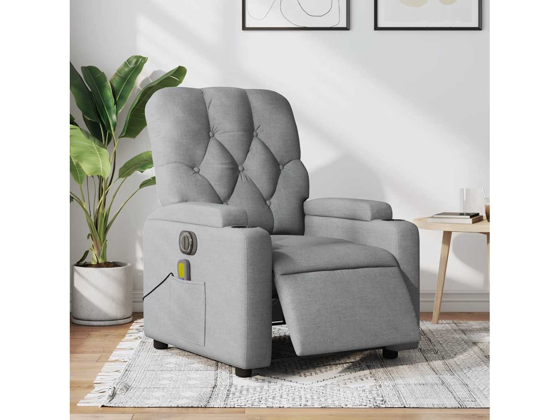 Vidaxl Poltrona De Massagens Reclinável Elétrica Tecido Cinzento-claro