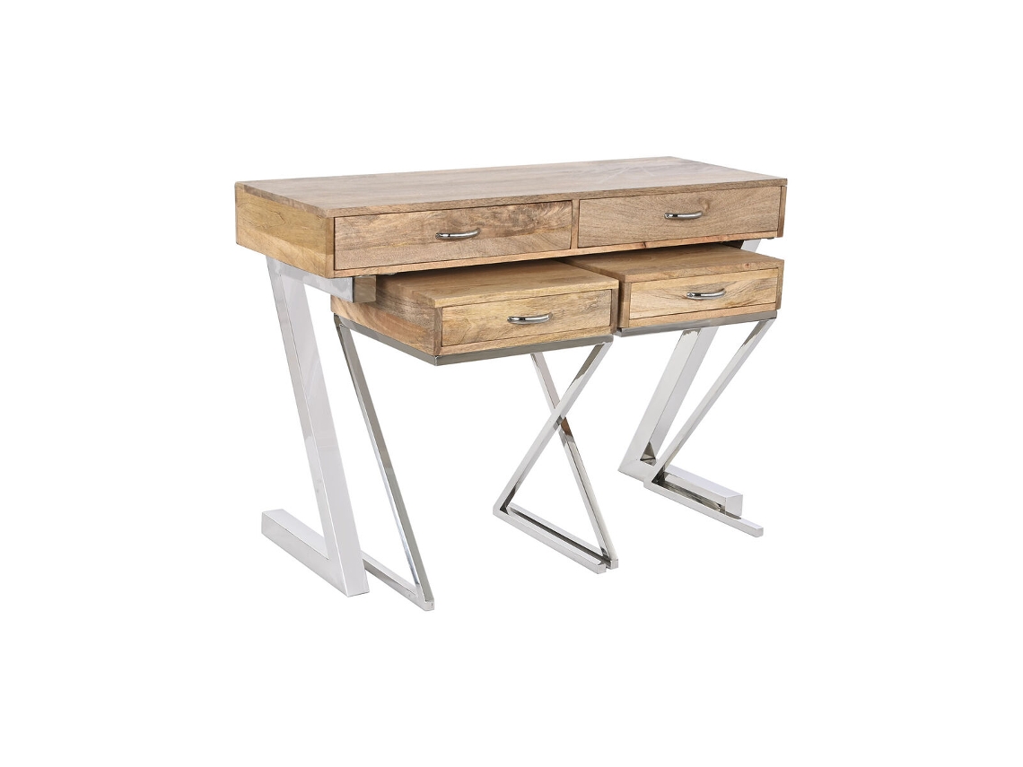 Jogo de Móveis HOME ESPRIT Castanho Prateado Aço Madeira de Mangueira 110x40x76 cm 3 Peças