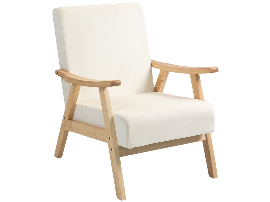 Poltrona com Enchimento BTFORUS de espuma, estrutura em madeira de borracha, branco creme