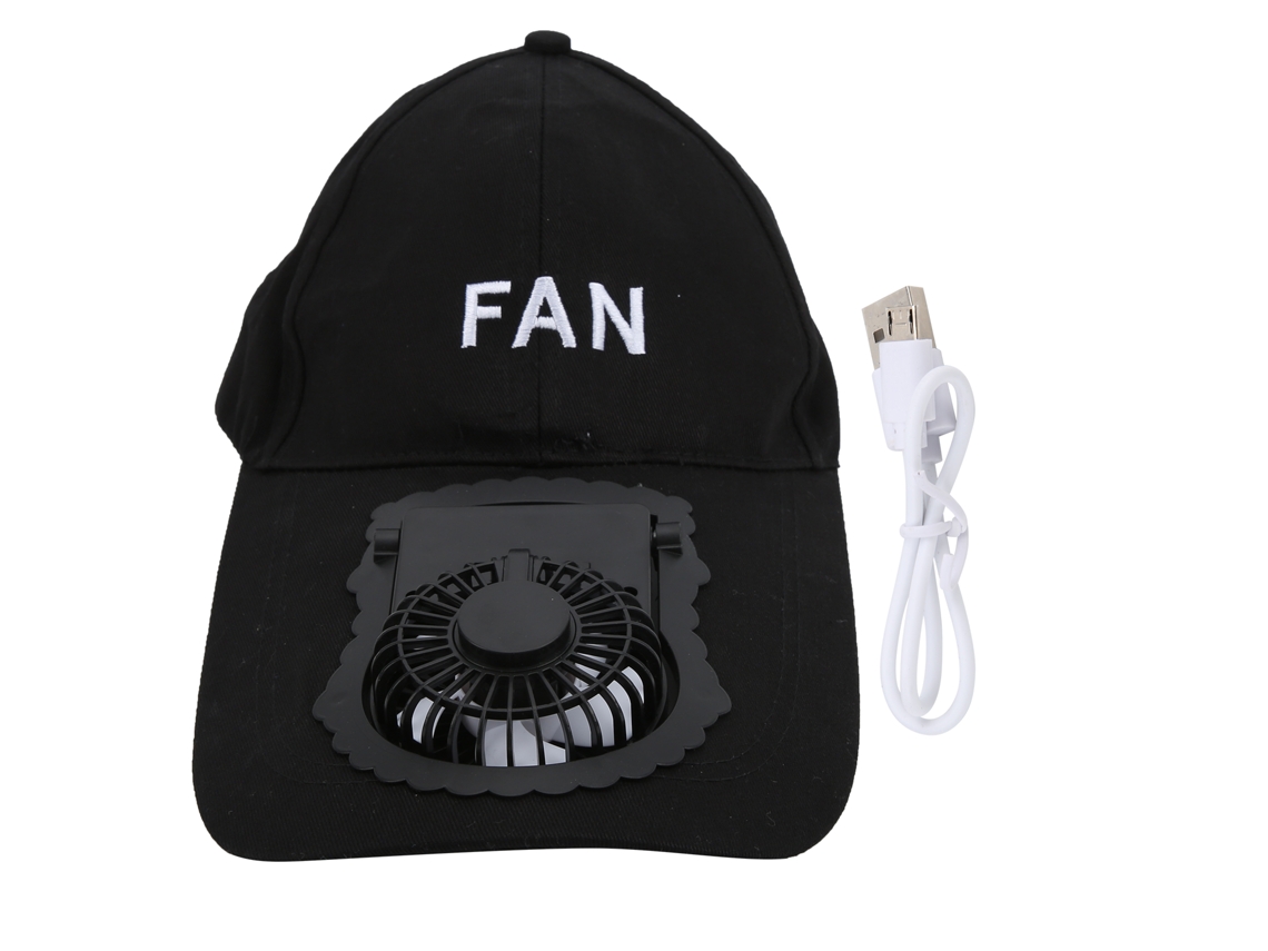Chapéu Com Ventilador Recarregável Usb Portátil Ajustável Proteção Uv Adulto Unissex Preto Clássico