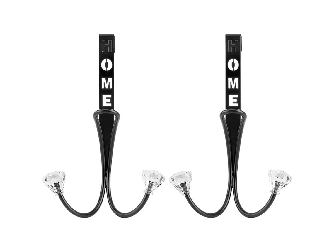 Ganchos duplos para porta Slowmoose (pacote com 2) - Organizador de cabides de metal para pendurar roupas, casacos, chapéus e robes, preto