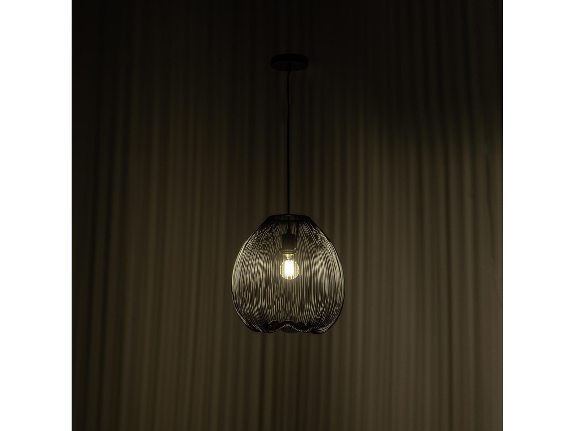 Luminária Pendente Jaula Em Metal Preto Brilhante, 35 Cm De Diâmetro, Altura Ajustável, Soquete E27 Para Uso Interno - Iluminação De Design