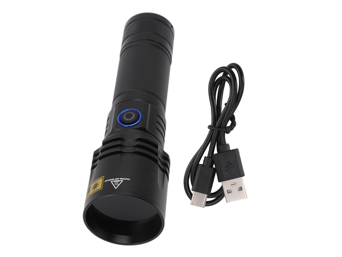 Lanterna preta recarregável Yncm2026 de 365 nm e 20 W com USB para detecção de manchas de urina de animais de estimação e ensaios não destrutivos.