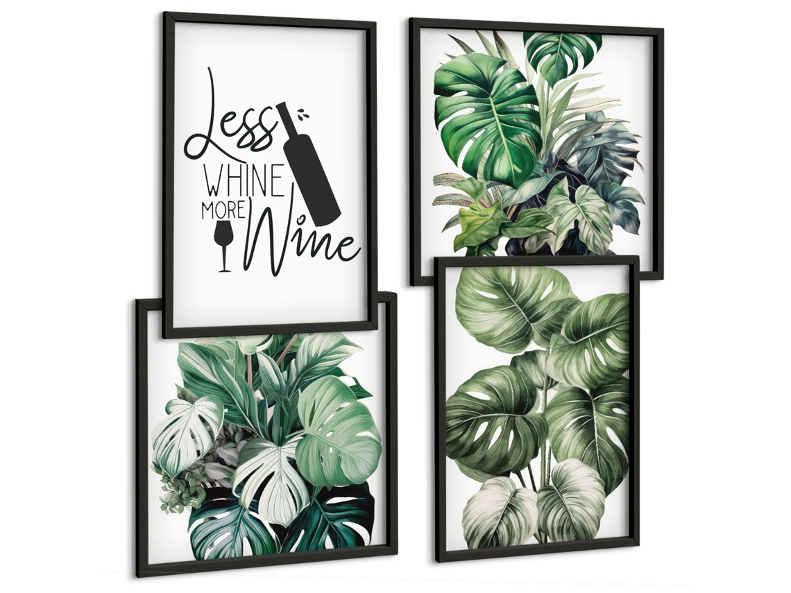 Composição De Quadros Citações Vegetais Abstração Espelharte (4 Peças)