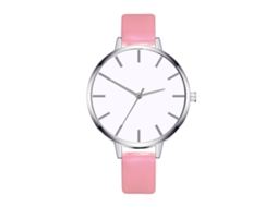 Relógio de Pulso Feminino de Quartzo com Pulseira de Couro Pu Estilo Simples Rosa