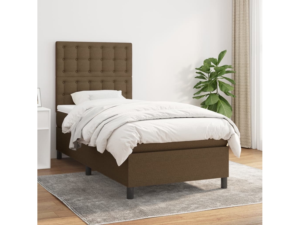 Cama Com Molas/colchão 90x200 Cm Tecido Castanho-escuro