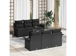 Vidaxl Conjunto De Sofá De Jardim 7 Unid. Preto Vime Pe