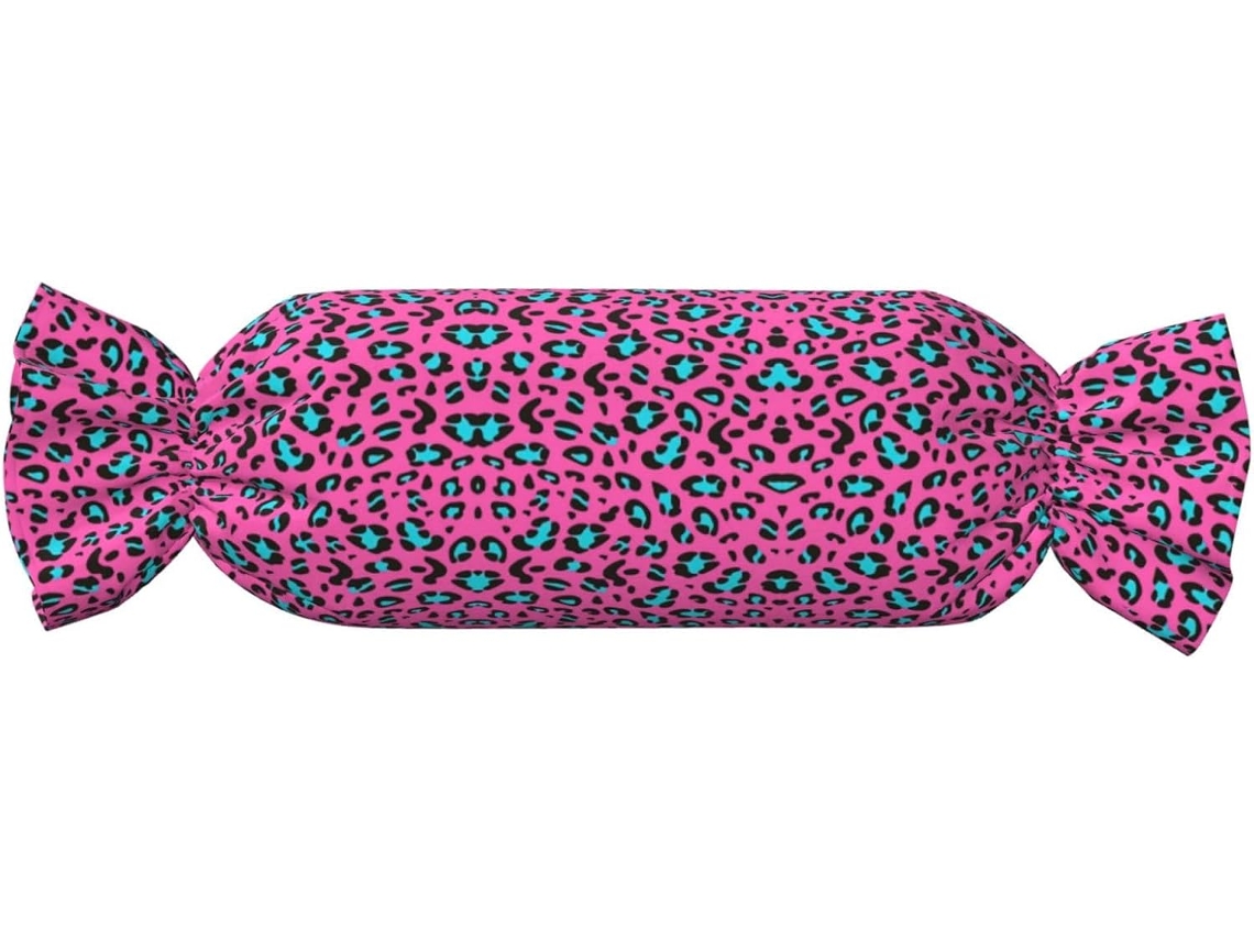 Almofada Cilíndrica Fofa Formato de Doce com Estampa Leopardo 100 % Poliéster Ideal para Viagens, Casa e