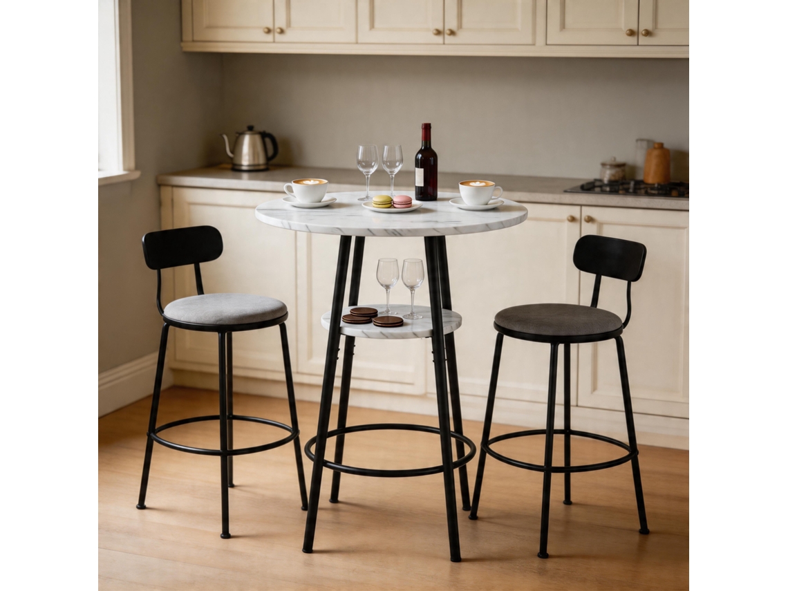 Mesa Bar Mármore Branco Metal Preto 60x89cm Cozinha