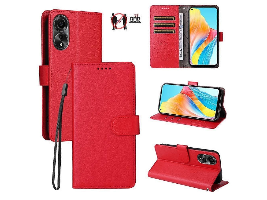 Capa Carteira De Couro Com Textura De Lichia E Bloqueio Rfid Para 3 Cartões, Compatível Com Oppo A78 4g.