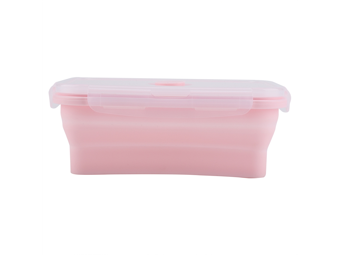 Caixa De Almoço Portátil De Silicone Dobrável 800ml Rosa Segura Para Micro Ondas