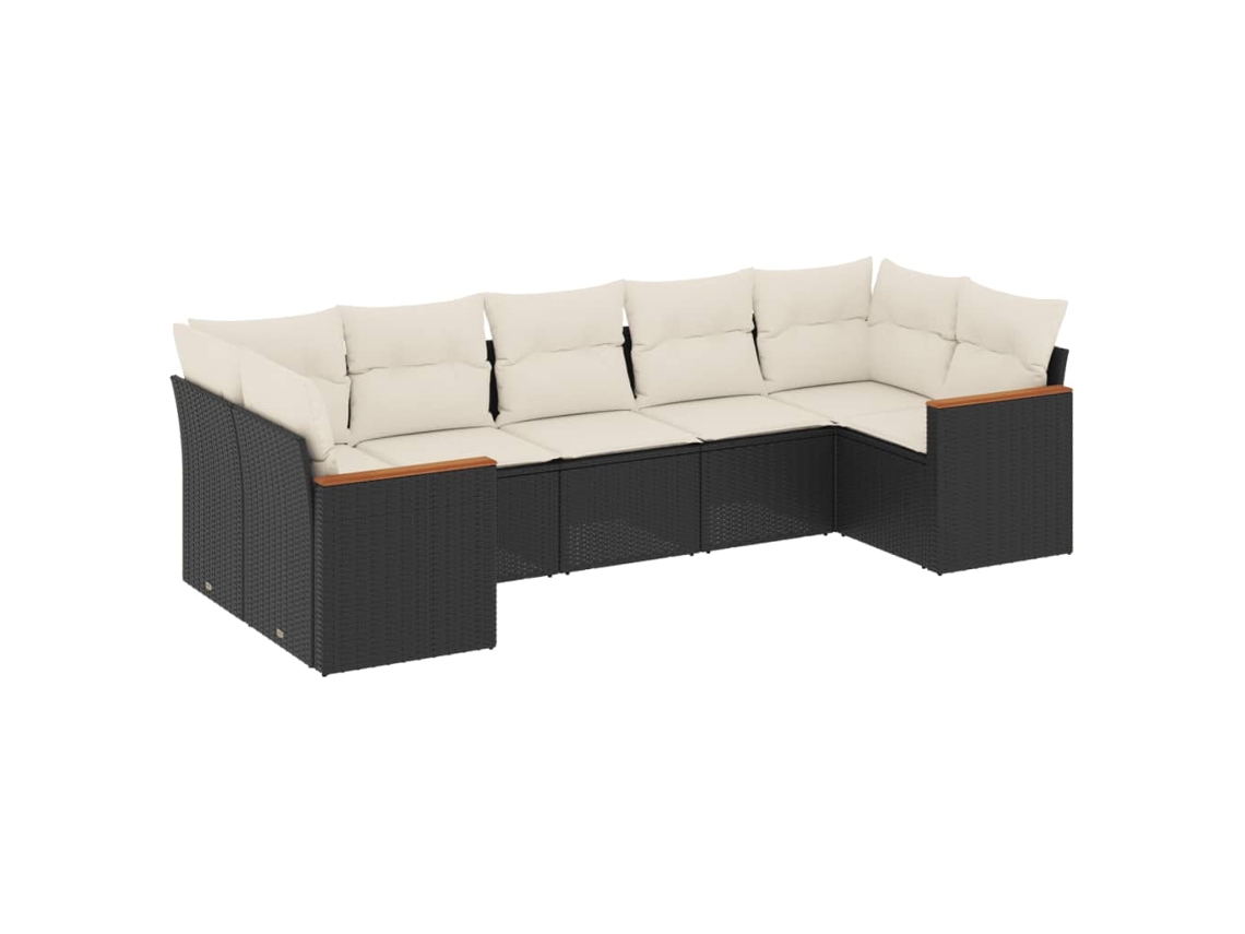Conjunto de 7 Sofás para Jardim com Almofadões Vime Pe Preto MAISON EXCLUSIVE (7 pcs)