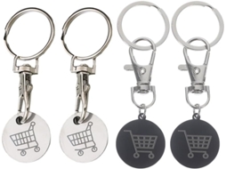 Chaveiro com fichas para carrinho de compras, conjunto de 4 peças, aço inoxidável