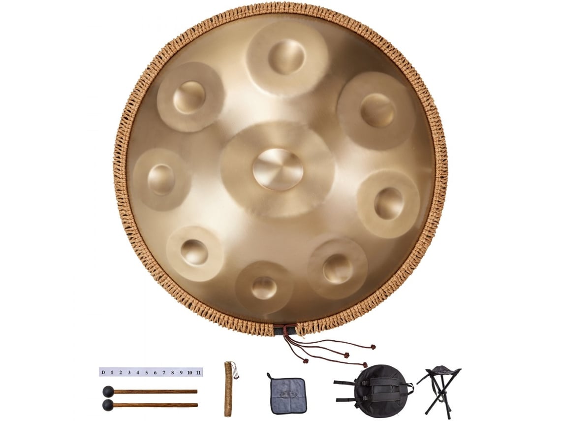Handpan Em Aço Dourado 550mm Com 9 Notas Afinadas Em Ré Menor Ideal Para Iniciantes E Relaxamento Tekmaquinas