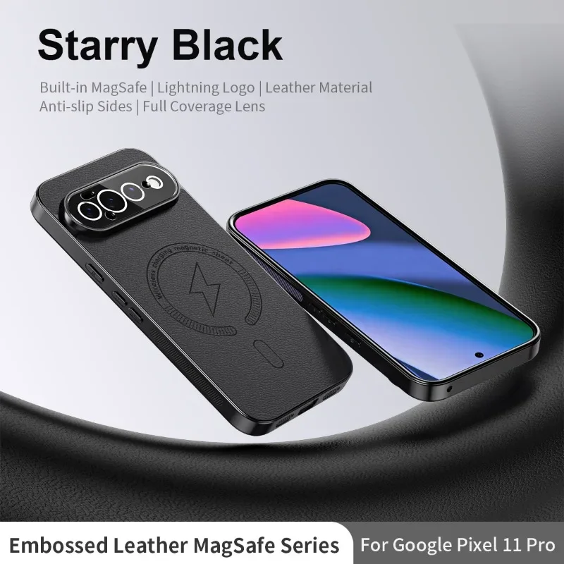 Capa Magnética Para Celular Em Couro Fosco Texturizado (google Pixel 8 Pro, Cor Preta) Com Carregamento Sem Fio.