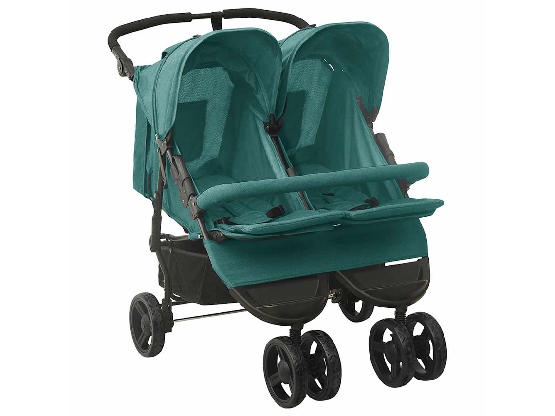 Vidaxl Carrinho De Bebé Para Gémeos Aço Verde
