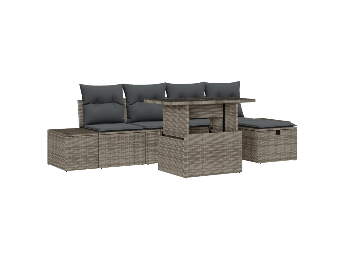 Conjunto 6 Conjunto De Sofá De Jardim Vidaxl Preto Vime Pe (294 X 117 X 69 Cm)