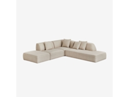 Sklum Sofá Modular De Canto Em 3 Peças Com Chaise Longue Direita E Puff Estofado Cardea Poliéster                       Bouclé Creme Bege