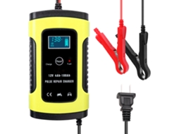 Carregador de bateria de carro 12V 6A automático inteligente com reparo por pulso e visor LCD digital.