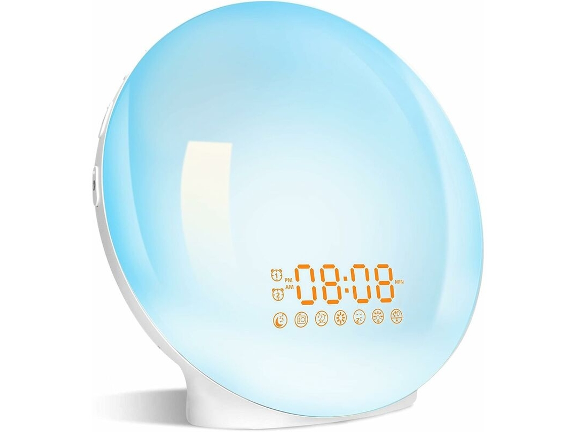 Rádio-despertador Iluminado Com 20 Níveis De Brilho, Simulador De Nascer/pôr Do Sol, Alarmes Duplos, Rádio Fm, 7 Cores, Luz Noturna