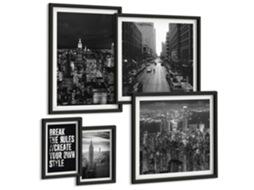 Pinturas Murais Modernas Paisagens Espaciais, Estrelas De Touro Moldura Preta Quadros Para A Sala De Estar Espelharte (conjunto De 5 Imagens)