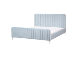 Cama Beliani Lunan De Terciopelo Azul 166x215x101