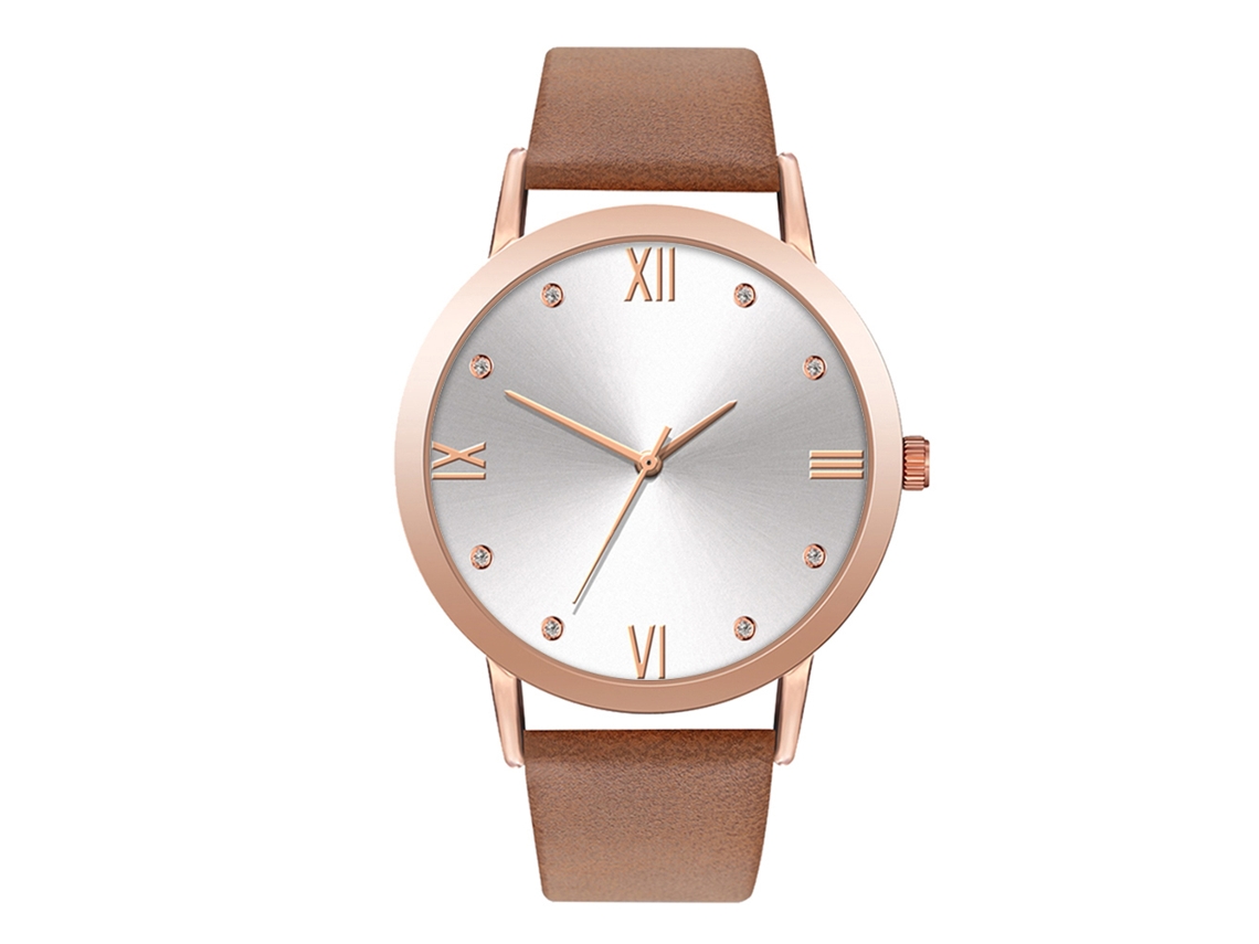 Relógio de Pulso Unissex de Moda com Pulseira Pu e Movimento de Quartzo Branco Marrom