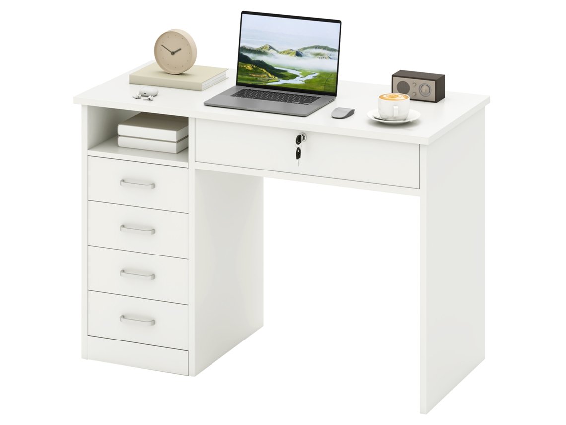 Escrivaninha Madeira Quarto Com 2 Gavetas E 2 Chaves Branca 110x50x76 Cm
