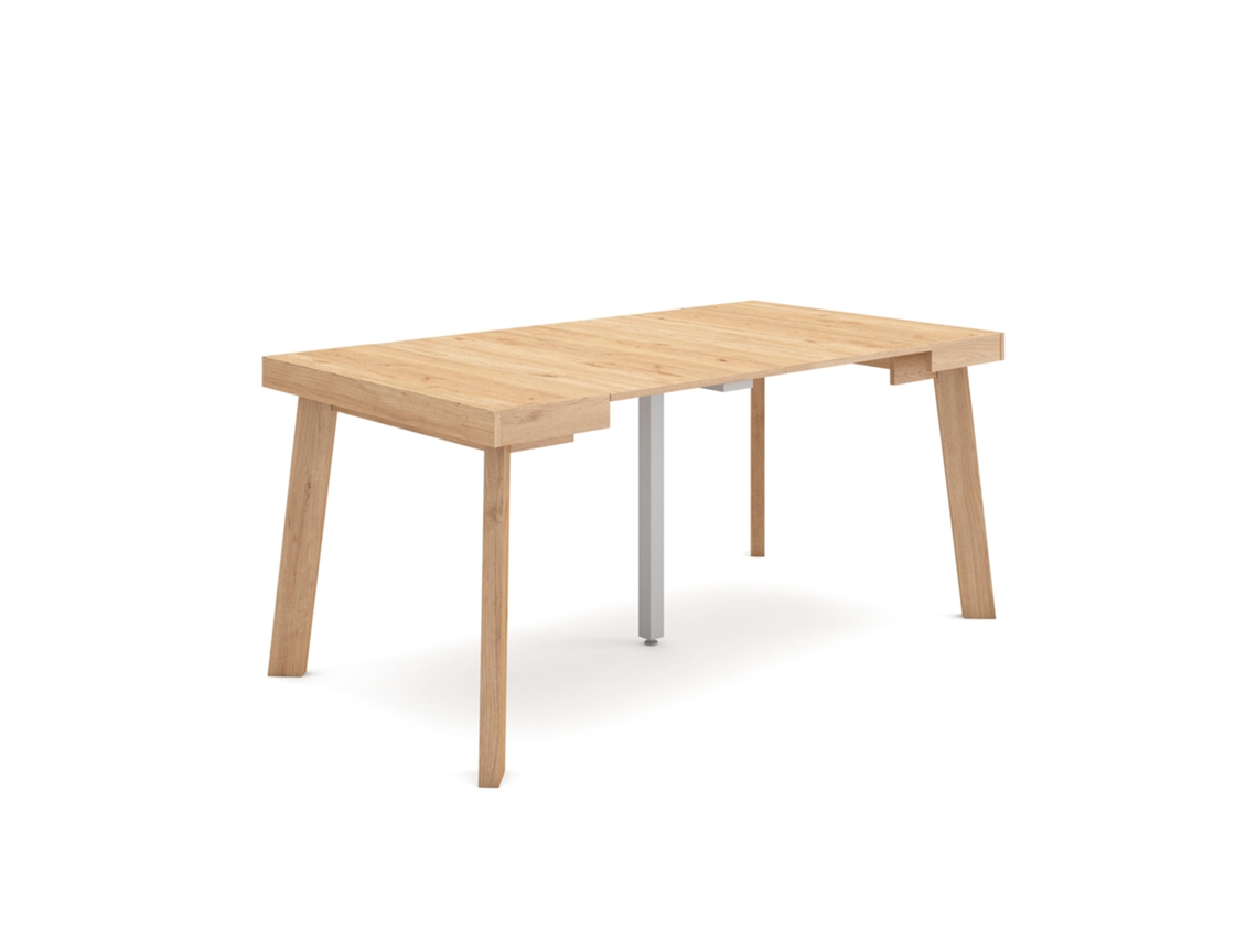 Mesa Consola Extensível, 160x90x73cm, Para 8 Pessoas, Pés De Madeira, Carvalho
