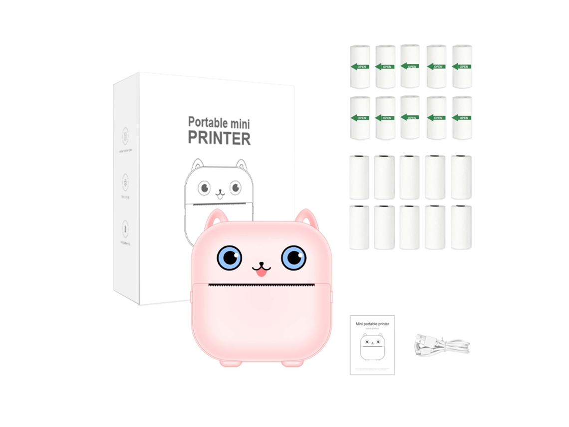 Mini Impressora Térmica Bluetooth X15, Rosa, Com 20 Rolos: 10 De Papel E 10 Autocolantes