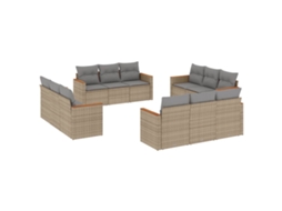 Conjunto de 12 Sofás Jardim com Almofadões Vime Pe Bege Misturado MAISON EXCLUSIVE