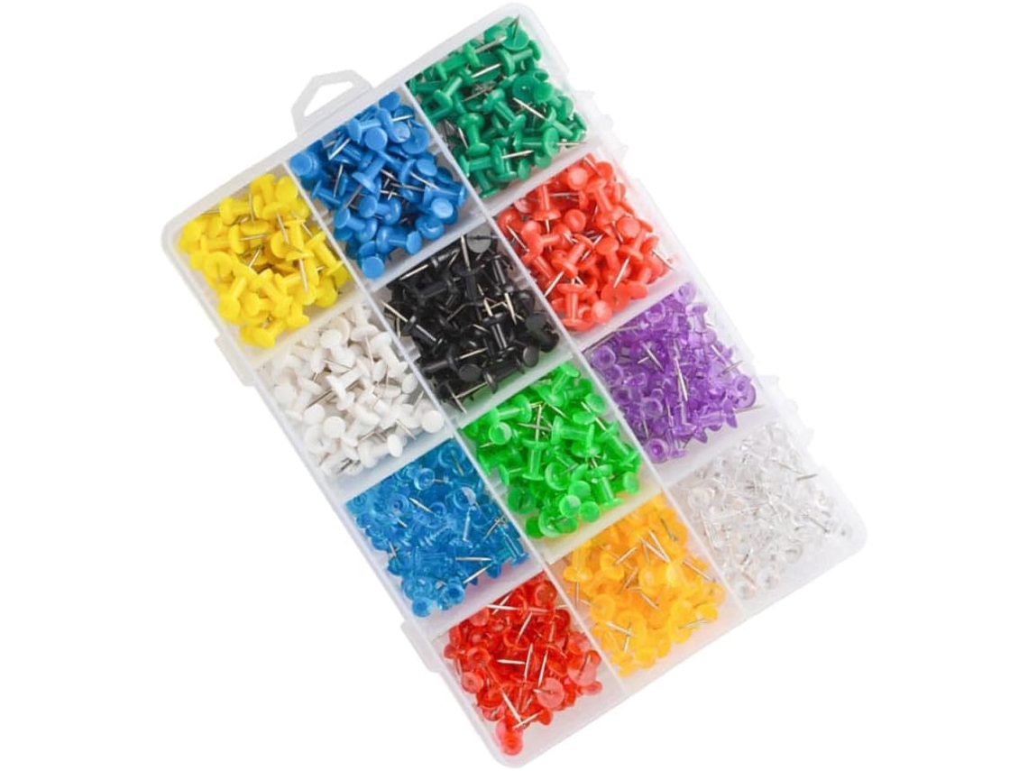 Alfinetes Decorativos Bestyash Para Mapas Escolares, 12 Cores, Material Plástico E Metal, Fáceis De Usar Em Quadros E