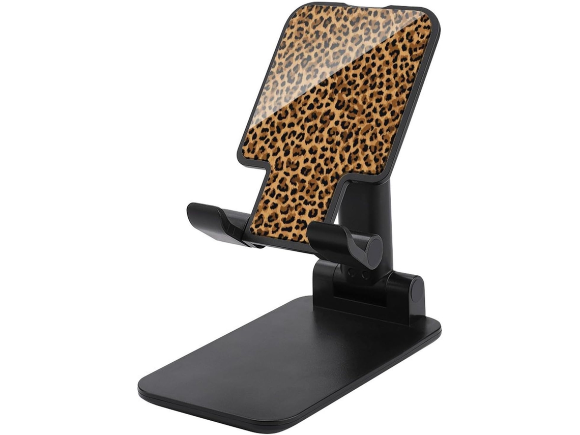 Leopardo Suporte Para Celular Dobrável E Ajustável Marrom Natural Estampa De Bolinhas Preto