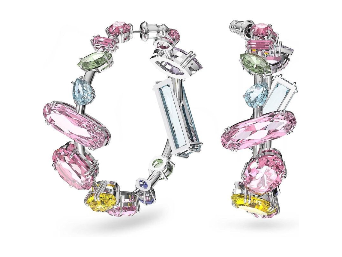 2026 collar Gema Swarovski Con Cristais Coloridos em Platina Rodio, Design Boêmio e Elegante para Mulher