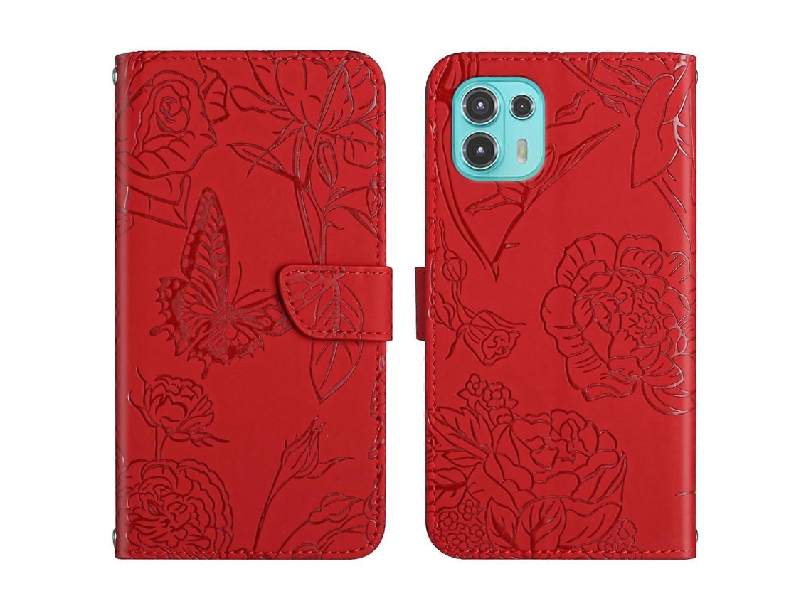Capa De Celular Em Couro Sintético Com Textura De Borboleta E Peônia, Com Toque Suave, Para Motorola Edge 20 Lite.